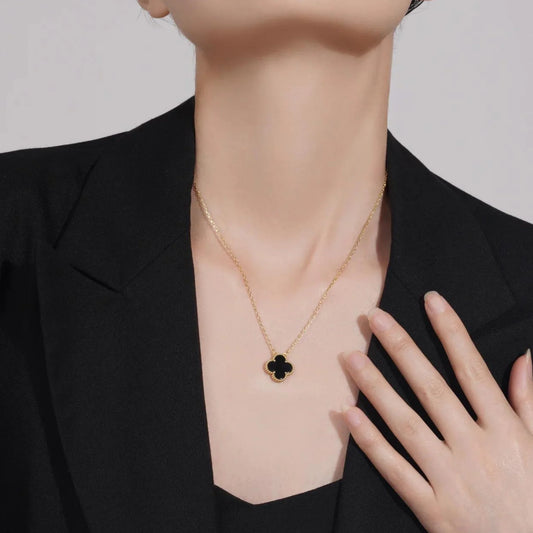 Dainty Black Clover Necklace