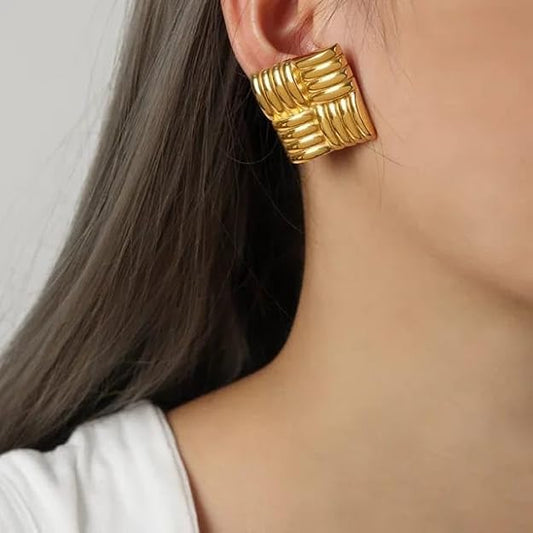 18K GOLD PLATED CHUNKY SQUARE EARRINGS