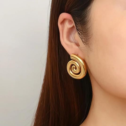 18K Gold Plated Chunky Spiral Stud Earrings