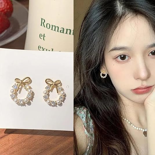 Pearl Bow Wreath Stud Earrings