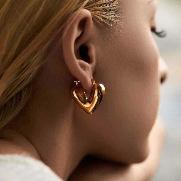 Love Heart 18K Gold Plated Chunky Hoop Earrings
