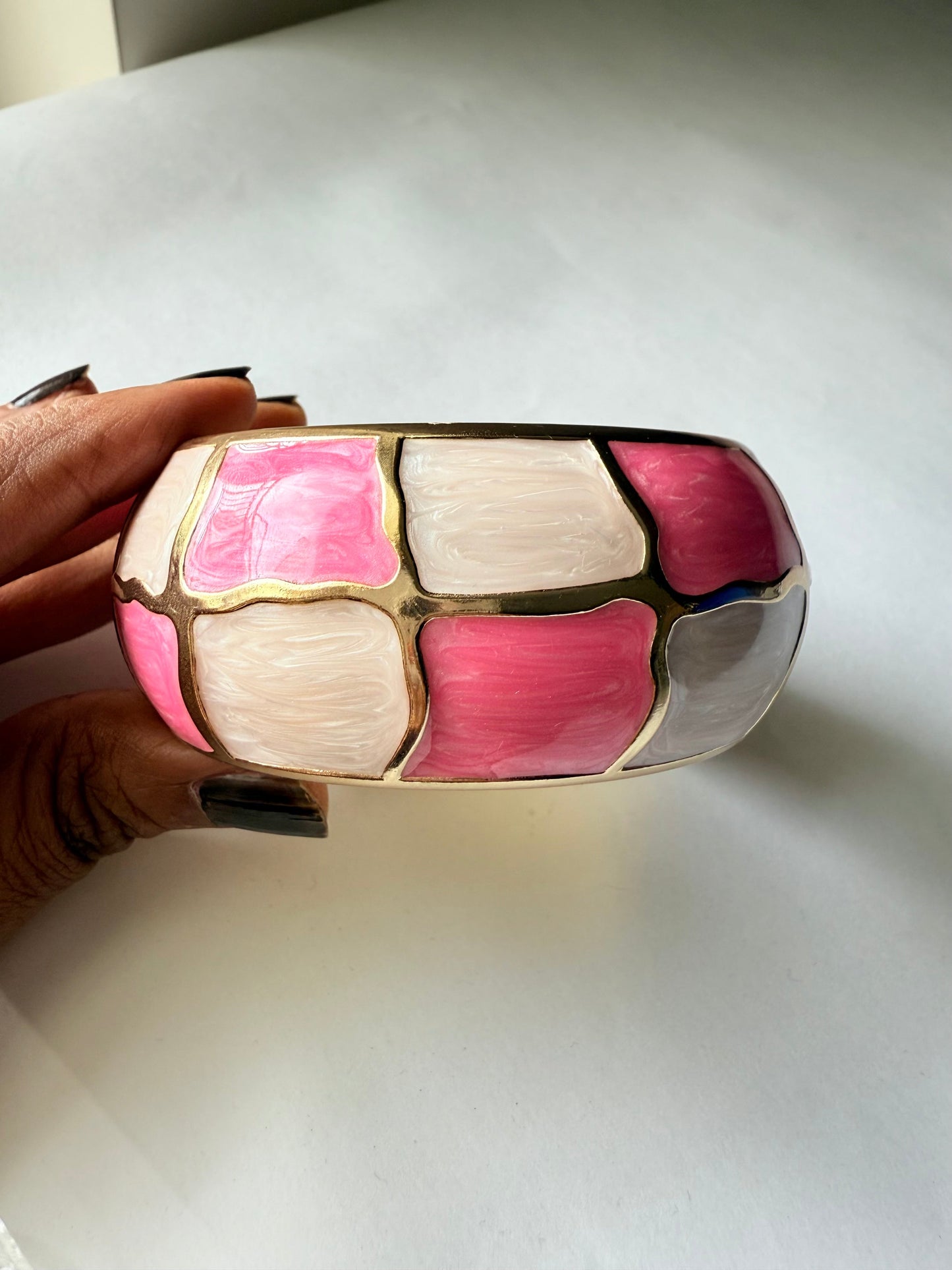 Pink & White Enamel Bangle Bracelet