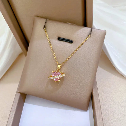 Pink Orbit Heart Necklace