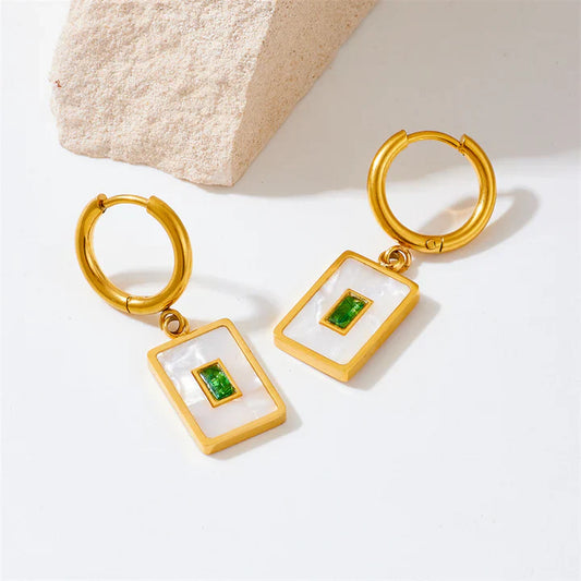 18k Gold Plated Stainless Steel Square Shell Drop Earrings