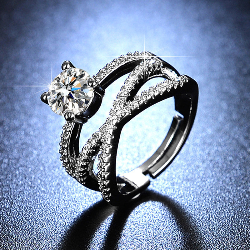 Rhodium Plated With Solitaire Stone Ring