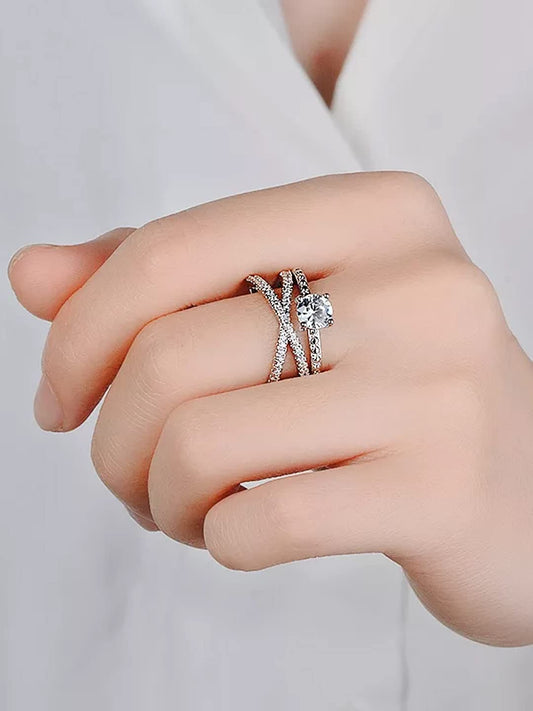 Rhodium Plated With Solitaire Stone Ring