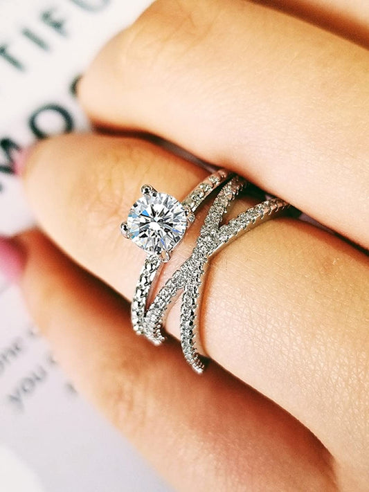 Rhodium Plated With Solitaire Stone Ring