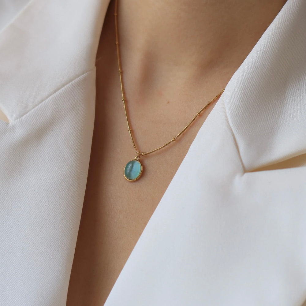 Aqua Opal Pendant Necklace