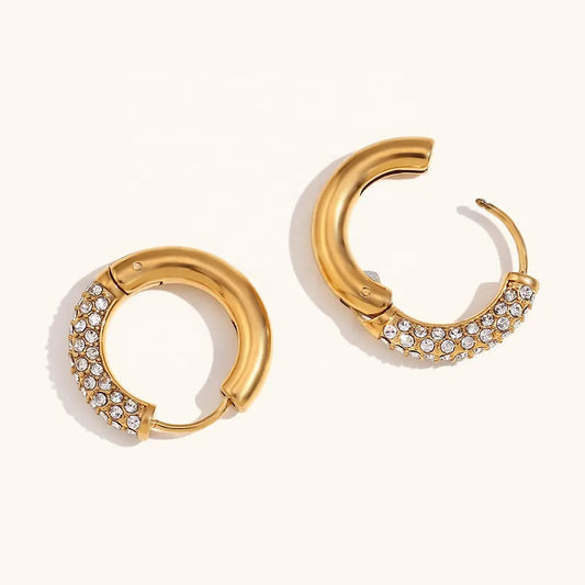 BLING CIRCLE HOOPS 18K GOLD PLATED ZIRCON EARRINGS