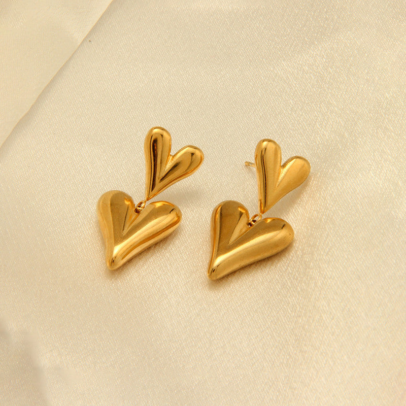 Double Heart Drop Earrings
