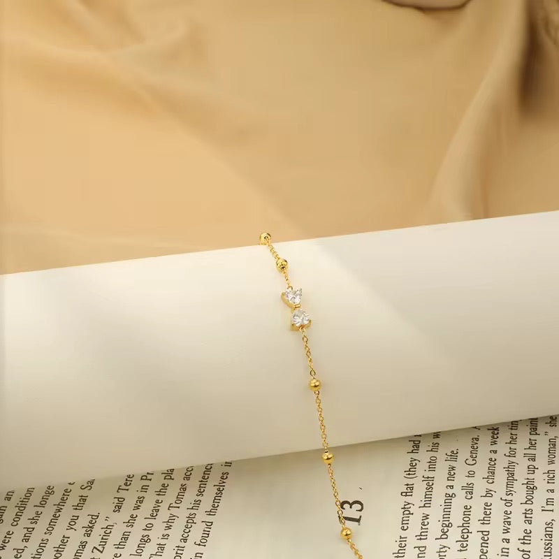 Dainty Bow Heart 18K Gold Plated Zircon Bracelet
