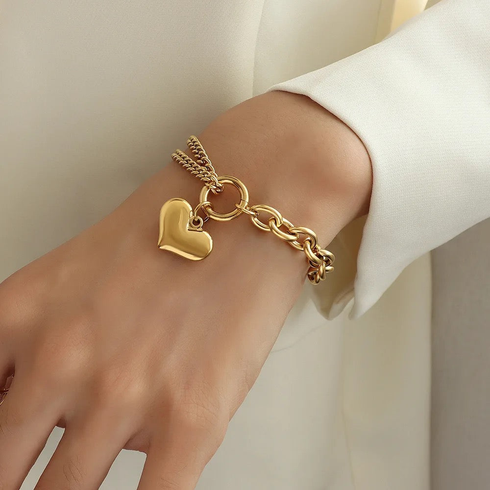Chunky Heart Charm Bracelet