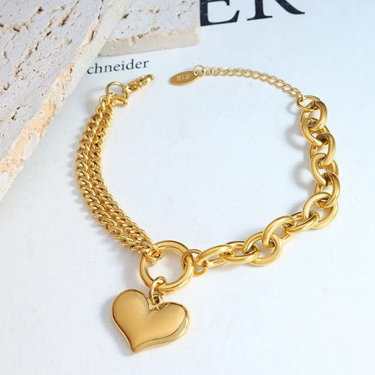 Chunky Heart Charm Bracelet