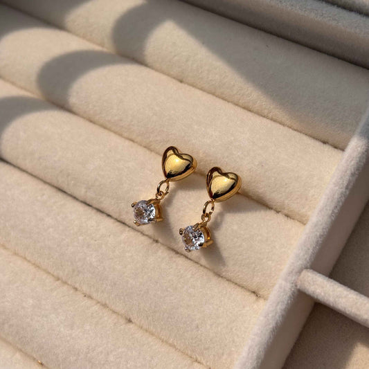 18K Gold Plated Mini Heart Solitaire Earrings