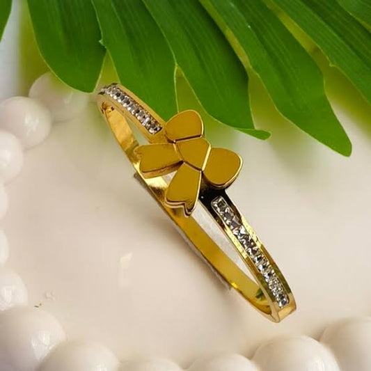 Golden Bow Motif Bangle – 18K Gold Plated | Dainty CZ Bracelet for Women