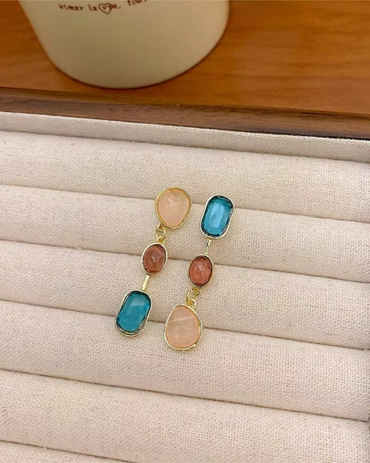 Asymmetrical Gemstone Drop Earrings