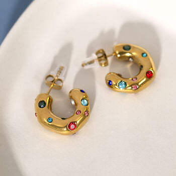 Rainbow Gemstone Hoop Earrings