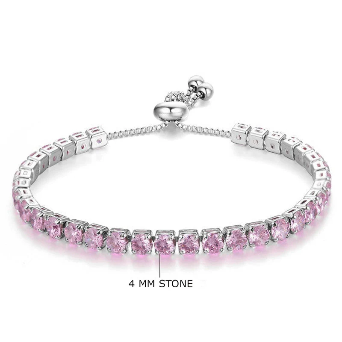 Silver Plated Round Cut Cubic Zirconia Pink Anti Tarnish Tennis Bracelet