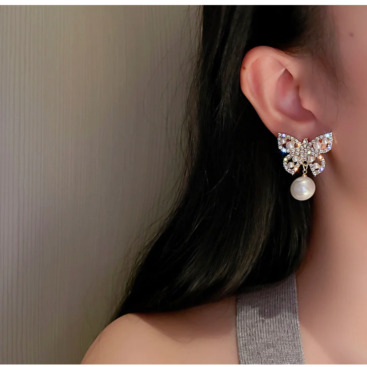 Pearl Studded Butterfly Earrings