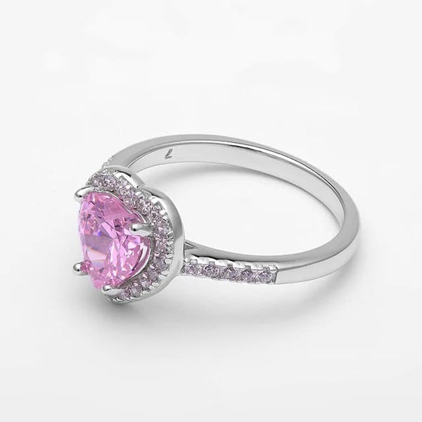 Pink Heart Halo Zircon Ring