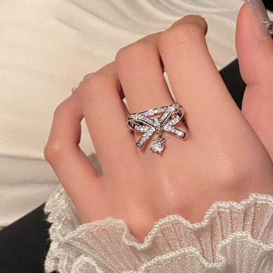 Elegant Bow Silver Rhodium Plated CZ Ring