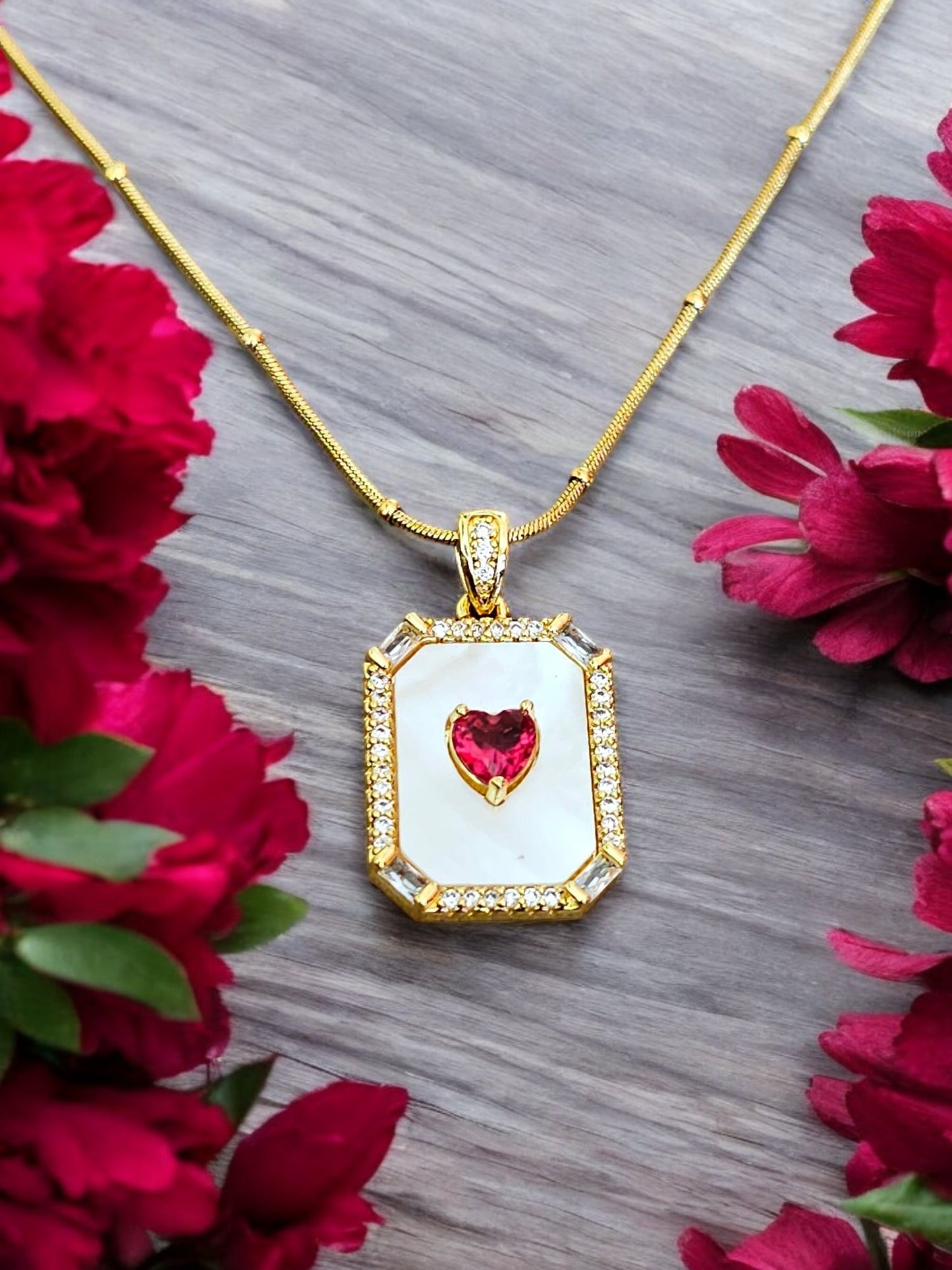 Rosy Heart Pendant Necklace