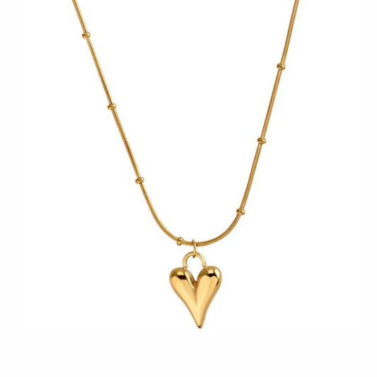 Gold Heart Set ( Necklace and Hoops )