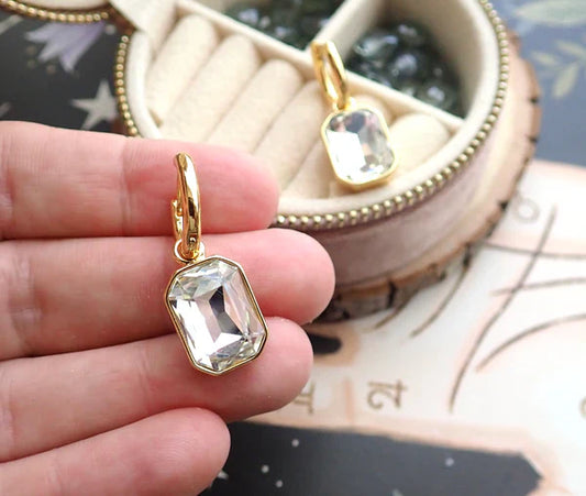 Huggie Hoop Crystal Sugar Cube Earrings