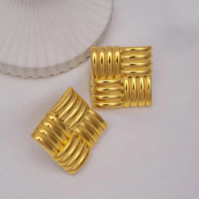 18K GOLD PLATED CHUNKY SQUARE EARRINGS