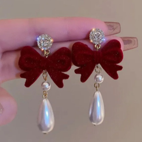 Red Bow Crystal Drop Earrings