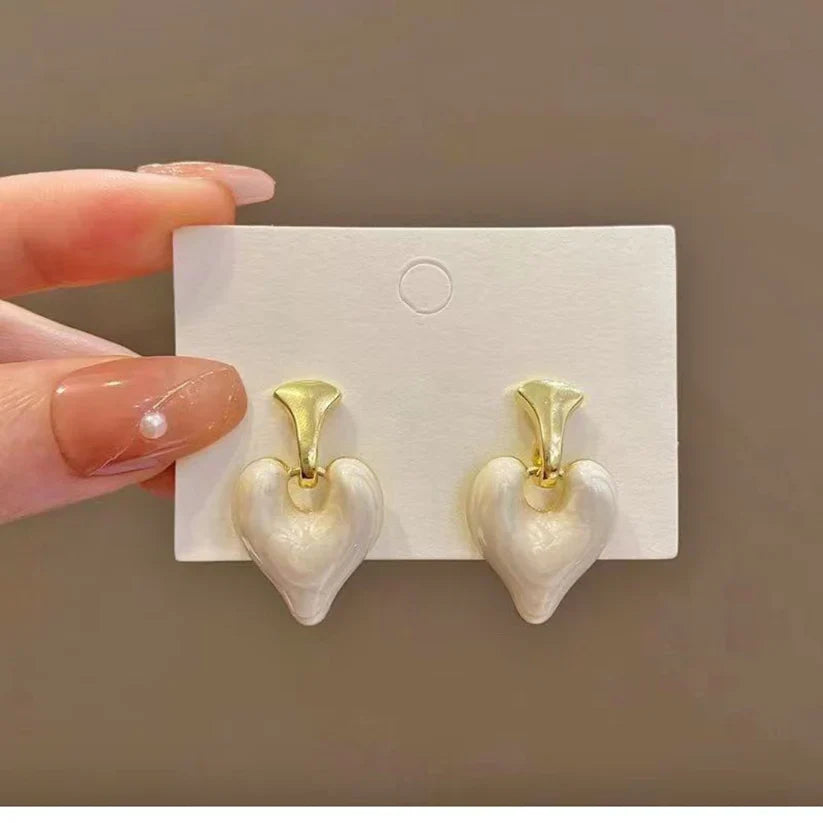 White Heart Drop Earrings