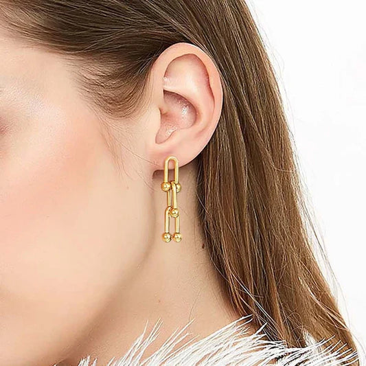 Chic Linked 18K Gold Plated Drop Earrings
