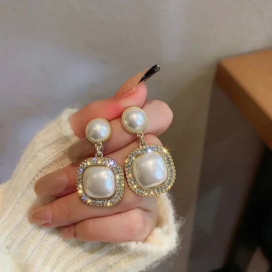 Lustrous Pearl Square Drop Earrings