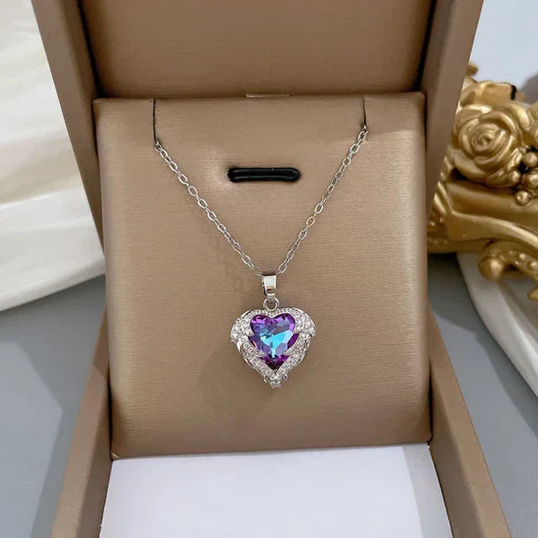 Purple Blue Ocean Heart Necklace