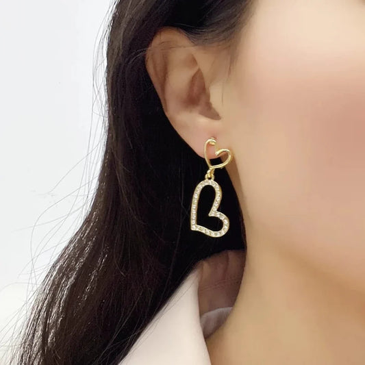 Dual Heart Shaped Drop Earrings