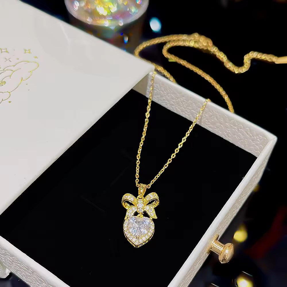 Heart Bow Pendant Necklace