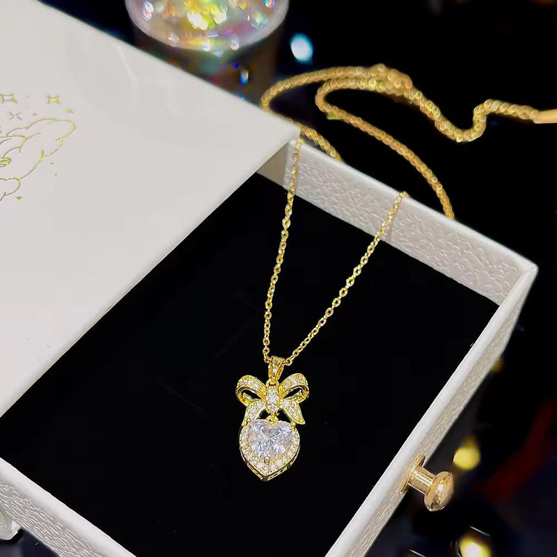 Heart Bow Pendant Necklace