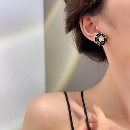 Black Rose Flower Stud Earrings