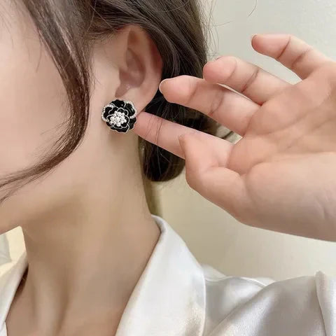 Black Rose Flower Stud Earrings