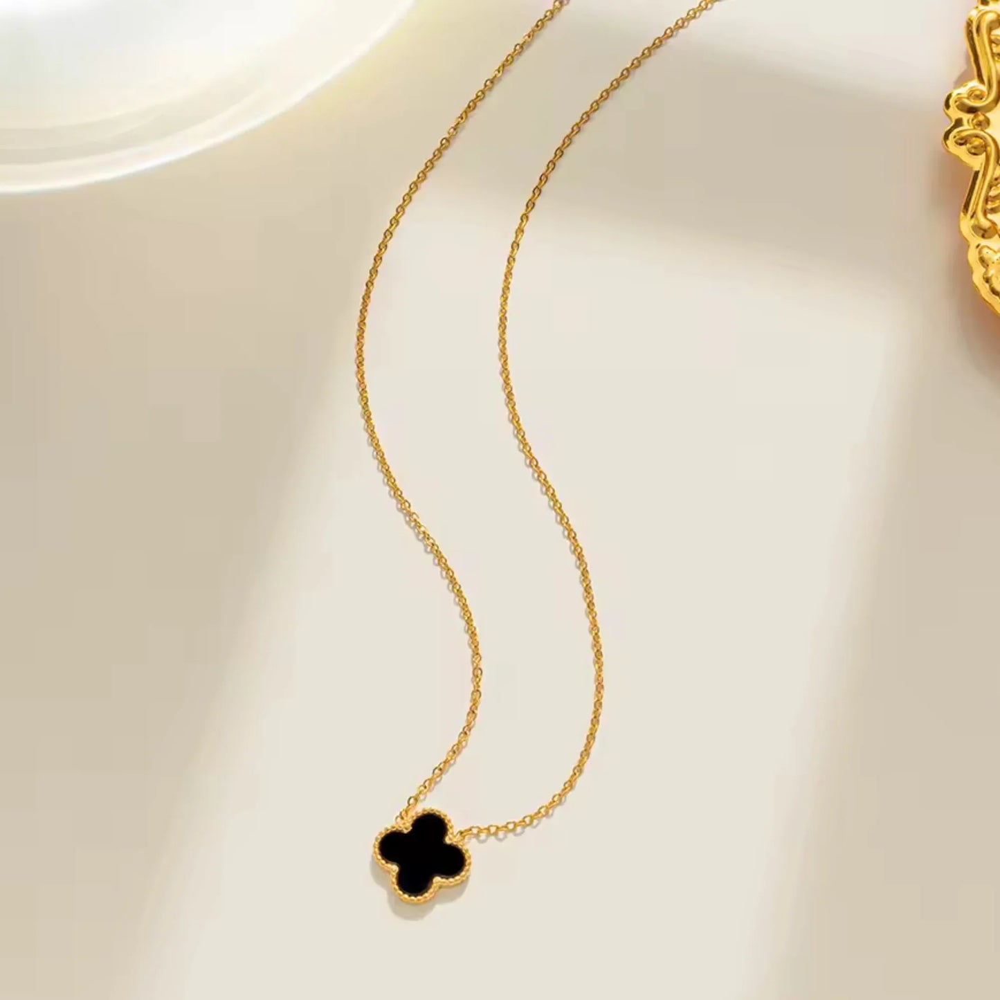 Dainty Black Clover Necklace