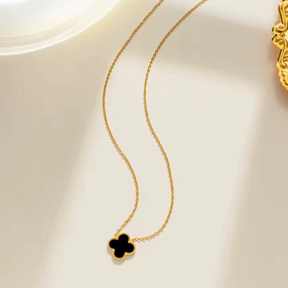 Dainty Black Clover Necklace
