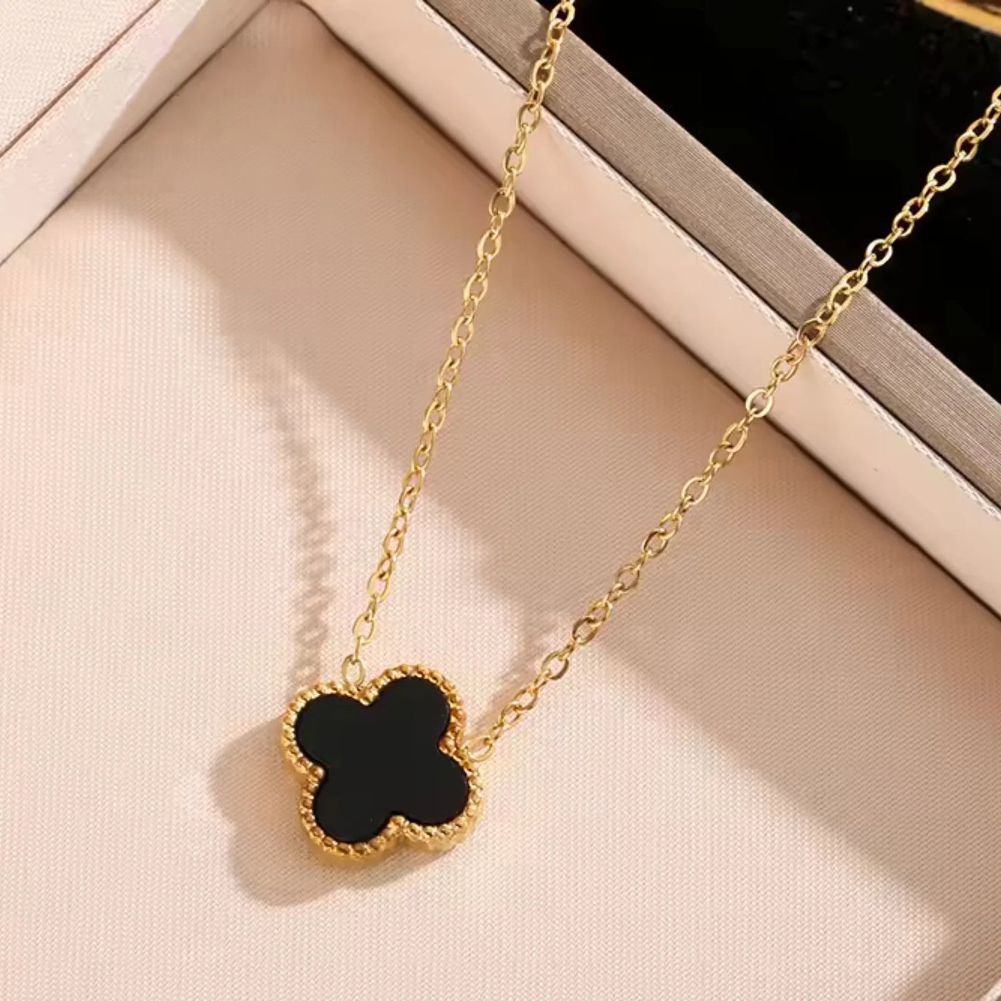 Dainty Black Clover Necklace
