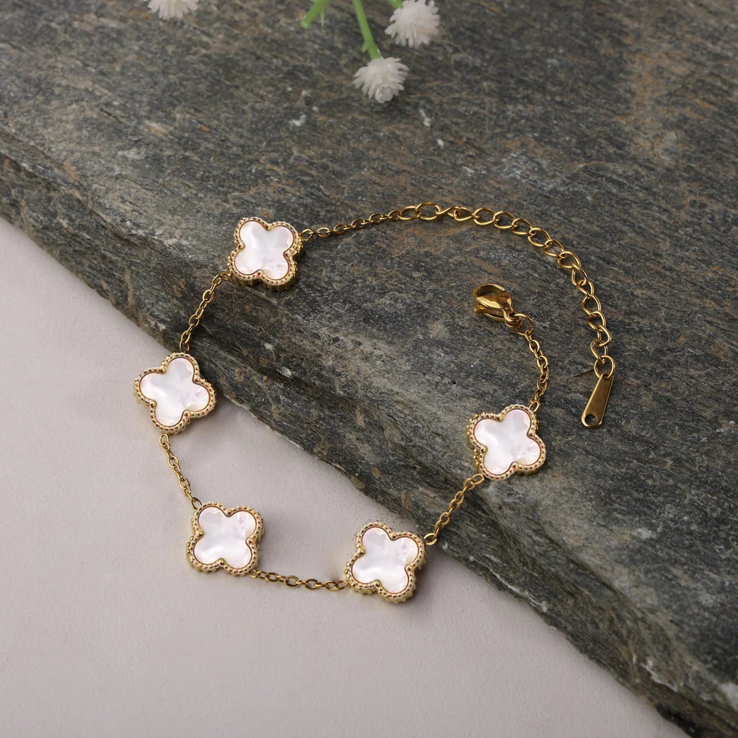 White Clover Stainless Steel Bracelet