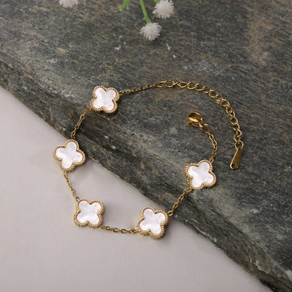 White Clover Stainless Steel Bracelet