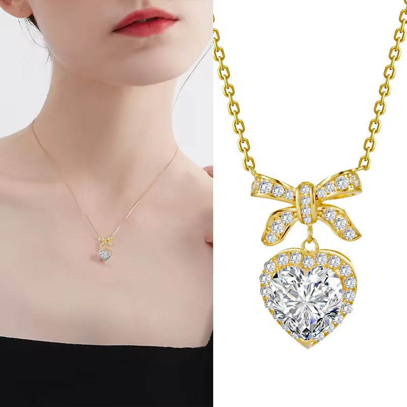 Heart Bow Pendant Necklace