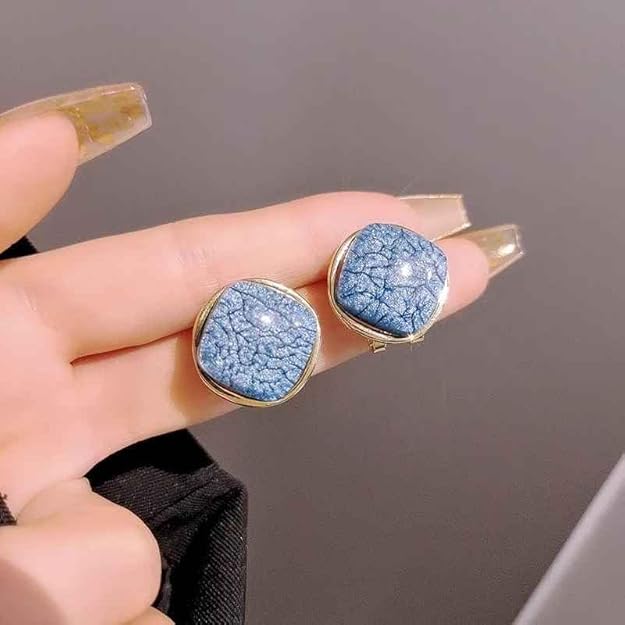Blue Topaz Geometric Square Stud Earrings