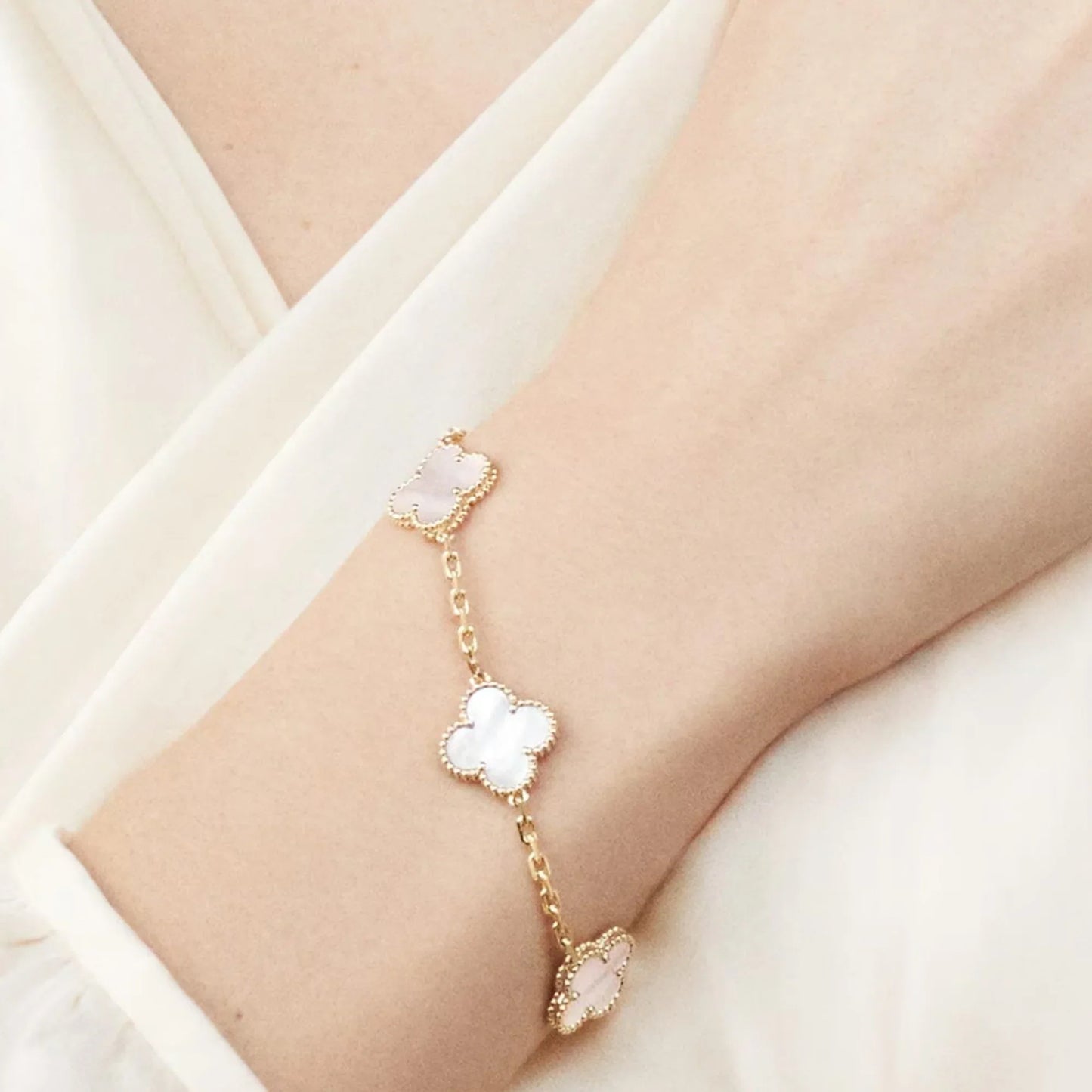 White Clover Stainless Steel Bracelet