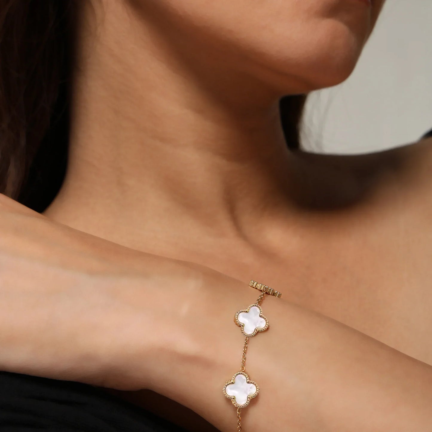 White Clover Stainless Steel Bracelet