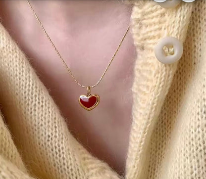 Minimalistic Red Heart Pendant Necklace