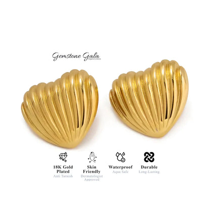 18K GOLD PLATED CHUNKY QUINN HEART EARRINGS